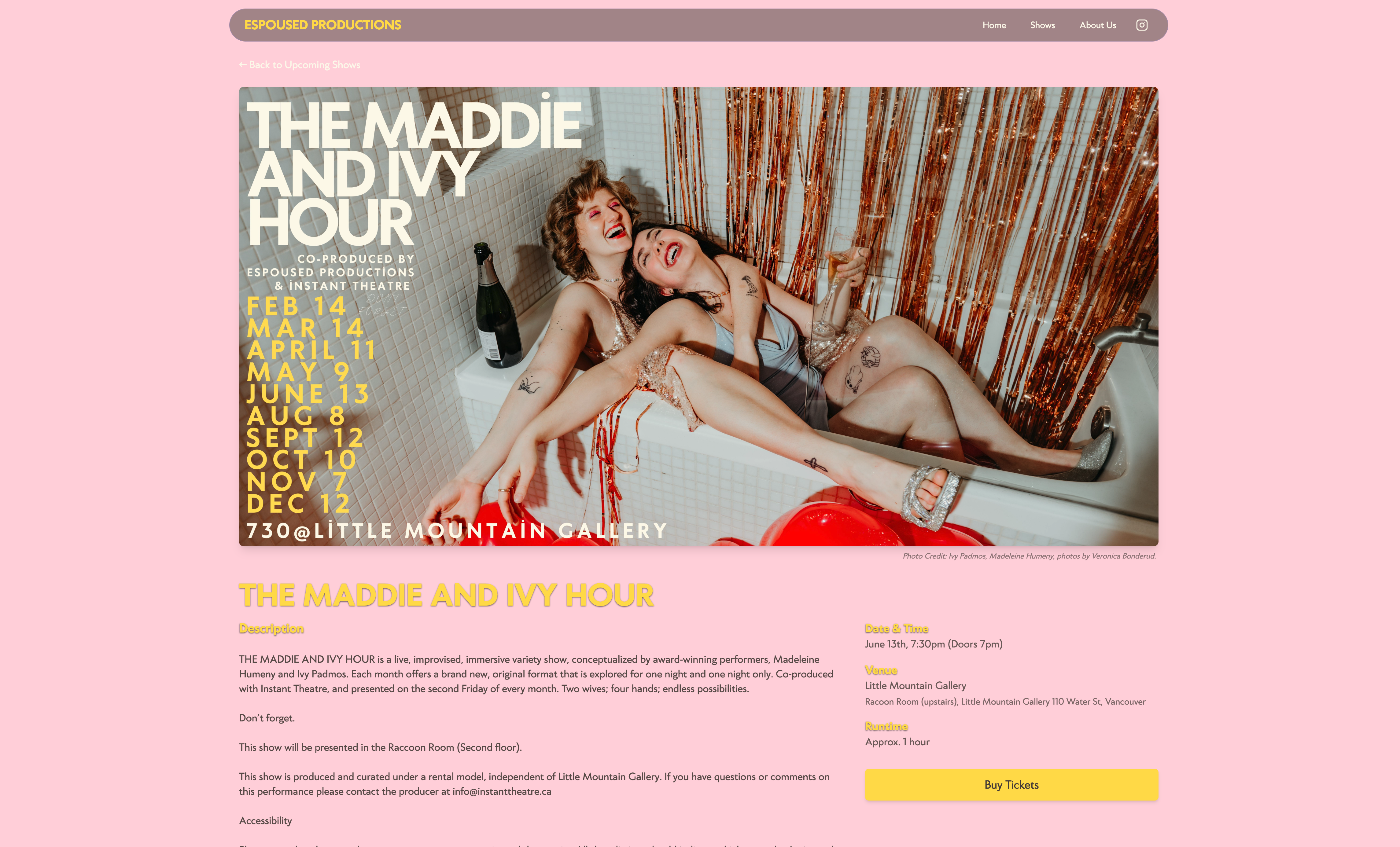 Espoused Productions show page design