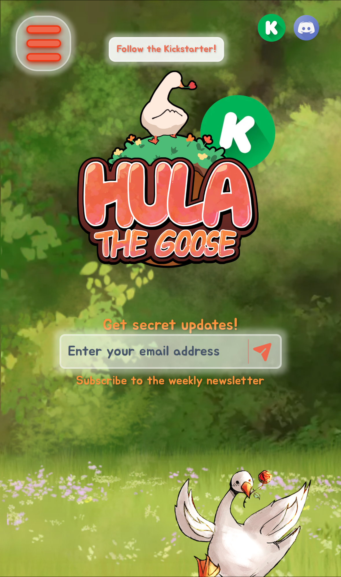 Hula the Goose mobile homepage design