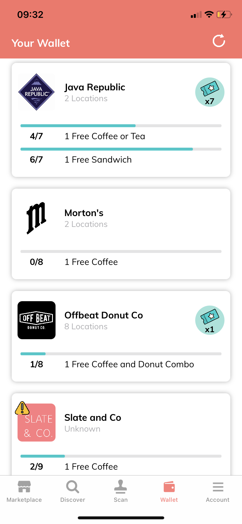 Squid loyalty card wallet showing all cards