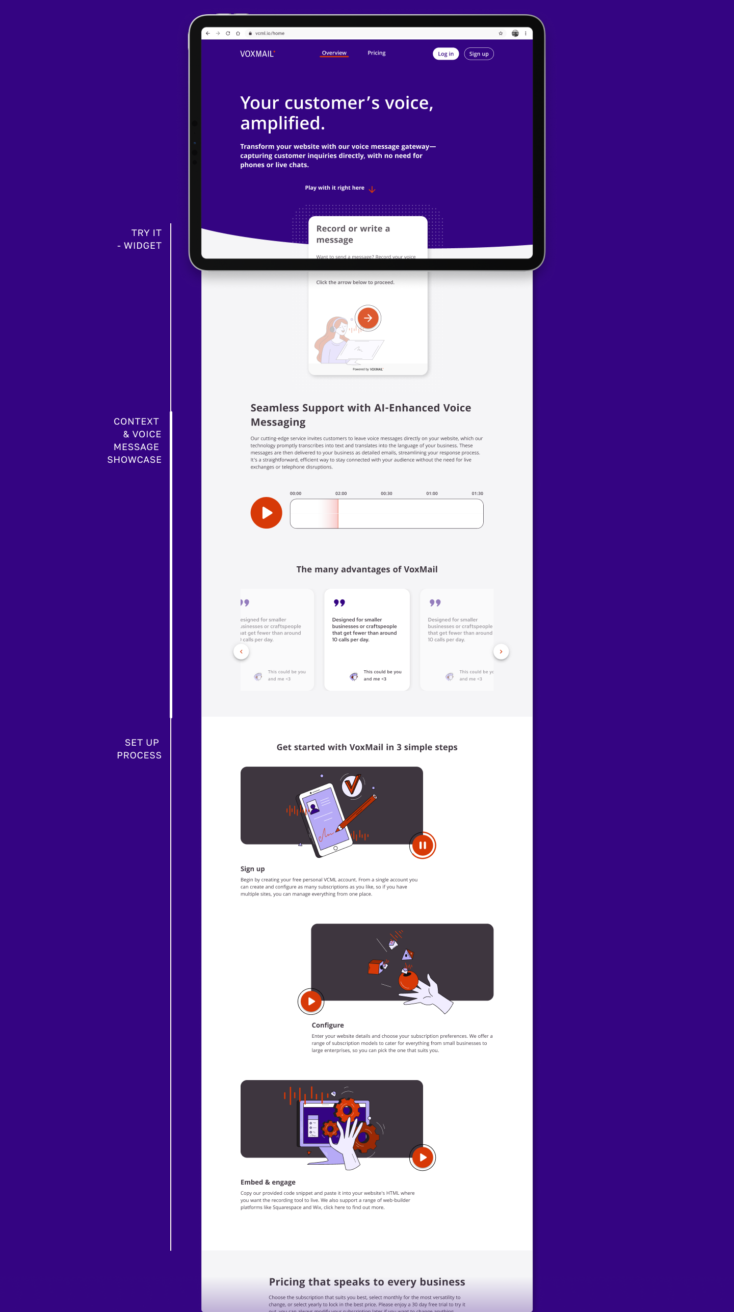 VoxMail full website experience on tablet