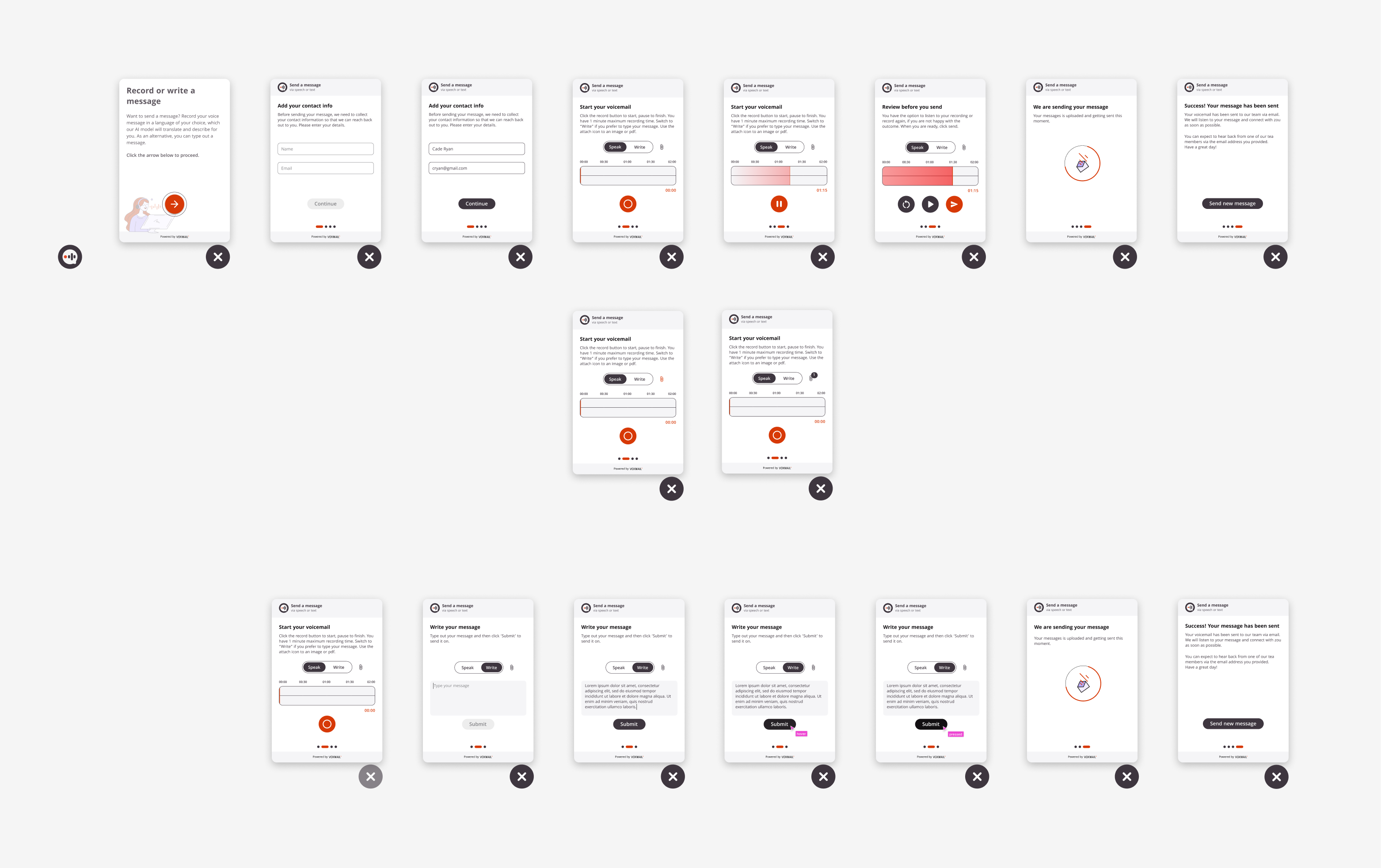 Figma designs for the VoxMail widget tool